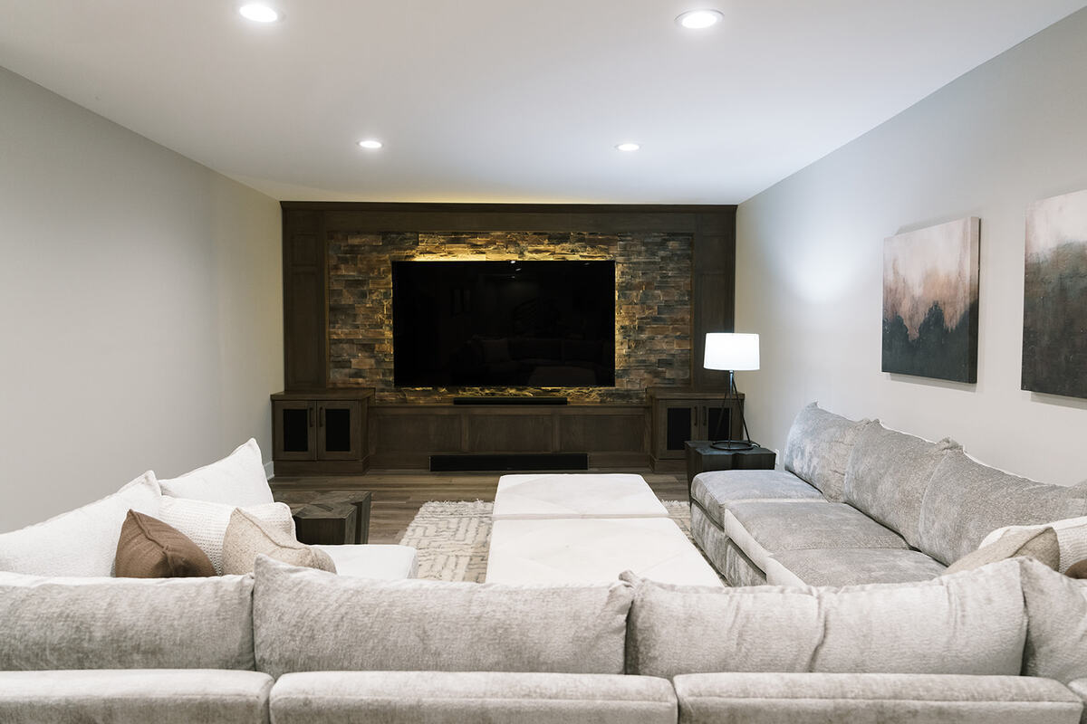 television and sectional in living space